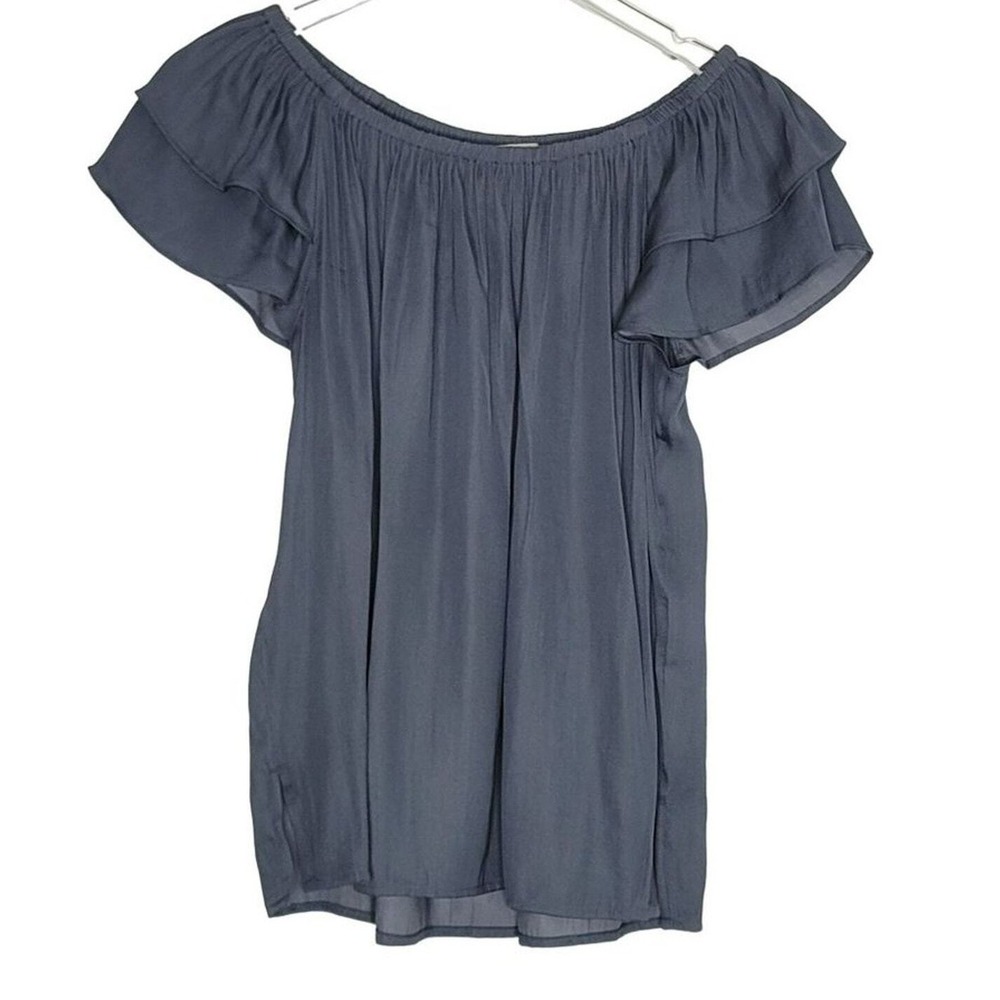 LOFT Top Small Blue Flutter Sleeve Off Shoulder Flowy Casual